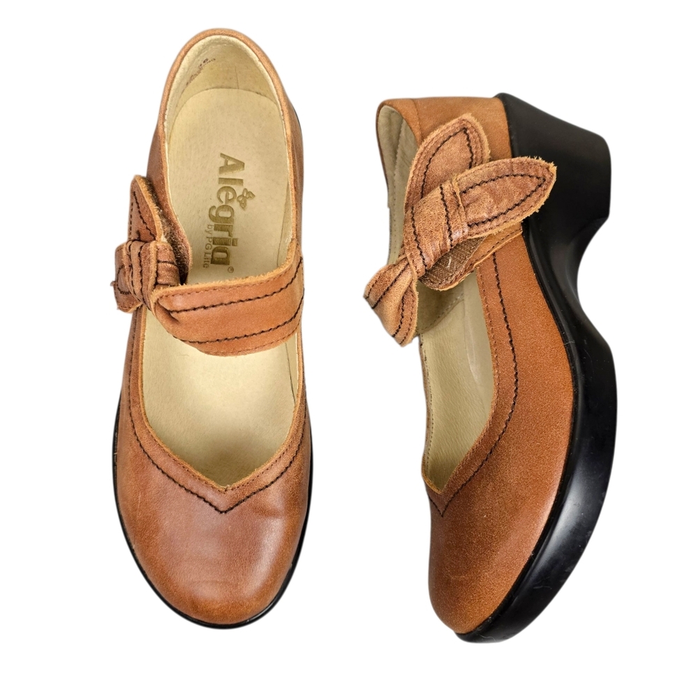 Alegria Womens Ella Tan Brown Leather Mary Jane Shoes Size 6 - 6.5